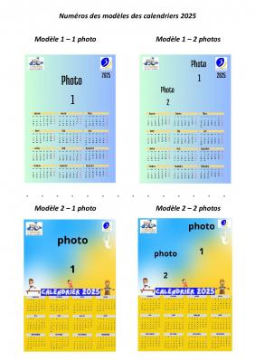 Numeros des modeles des calendriers 2025
